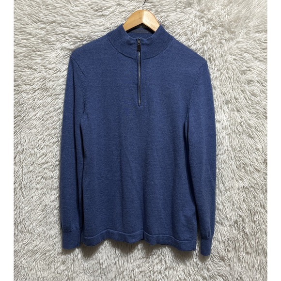 Joseph Abboud Men's Merino Wool Sweater Size Medium Blue Quarter Zip Long Sleeve - Picture 1 of 8
